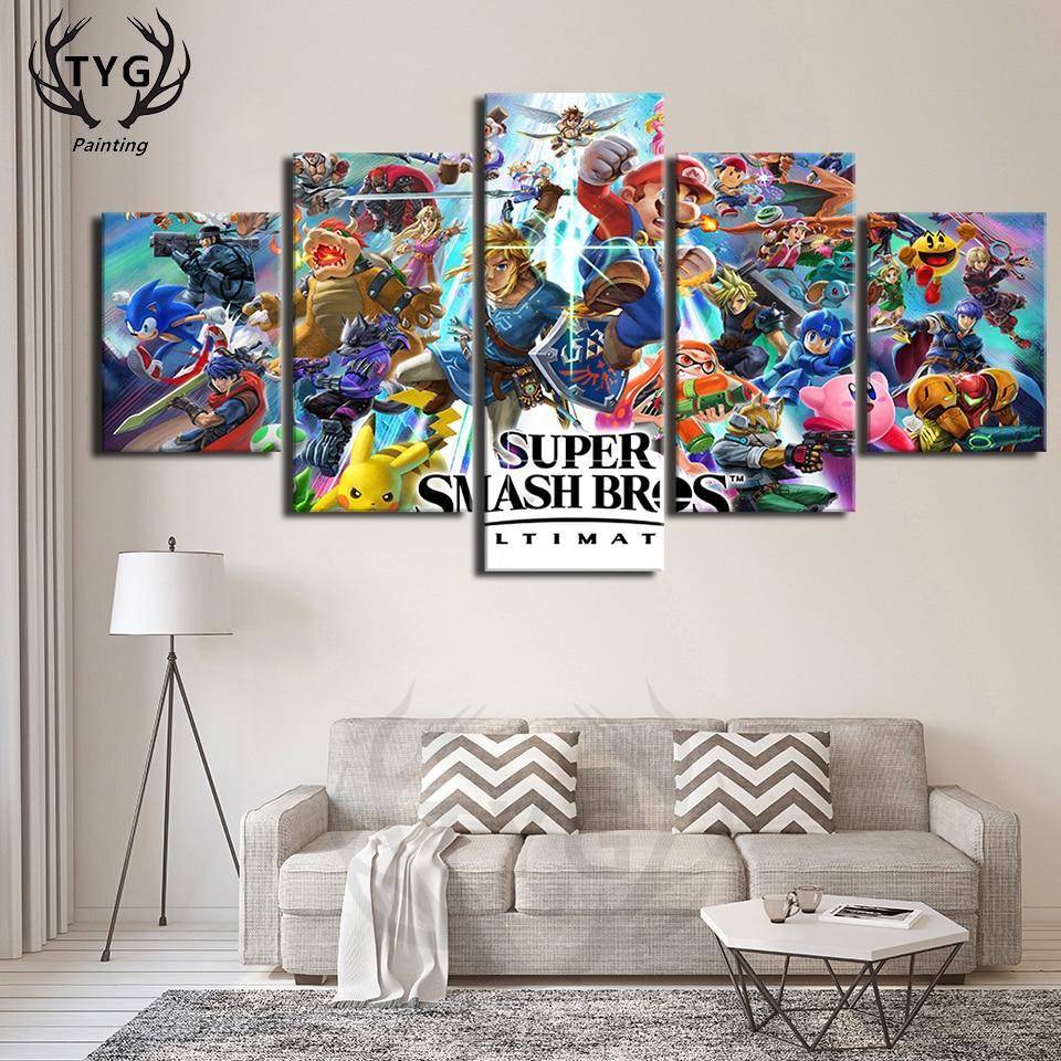 Super Smash Brothers 5 Piece Canvas Painting - nintendo-core