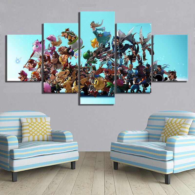 Super Smash Brothers 5 Piece Canvas Painting - nintendo-core