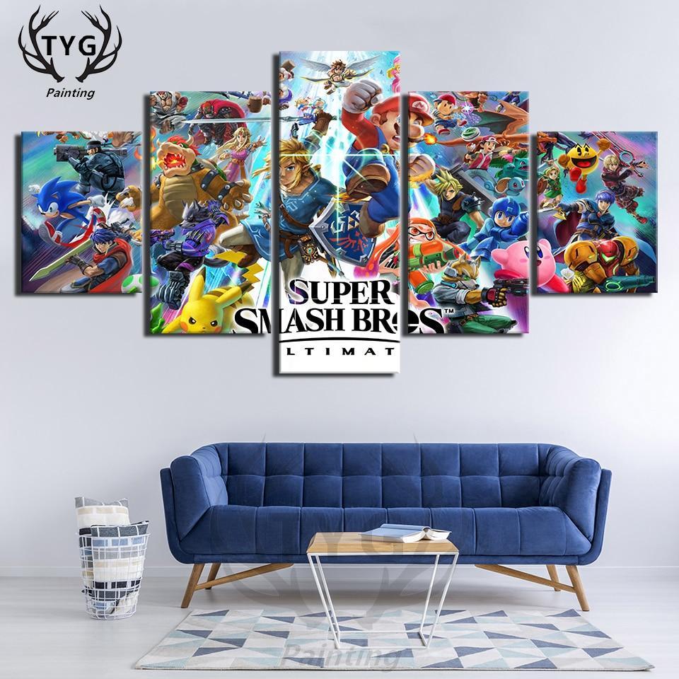 Super Smash Brothers 5 Piece Canvas Painting - nintendo-core