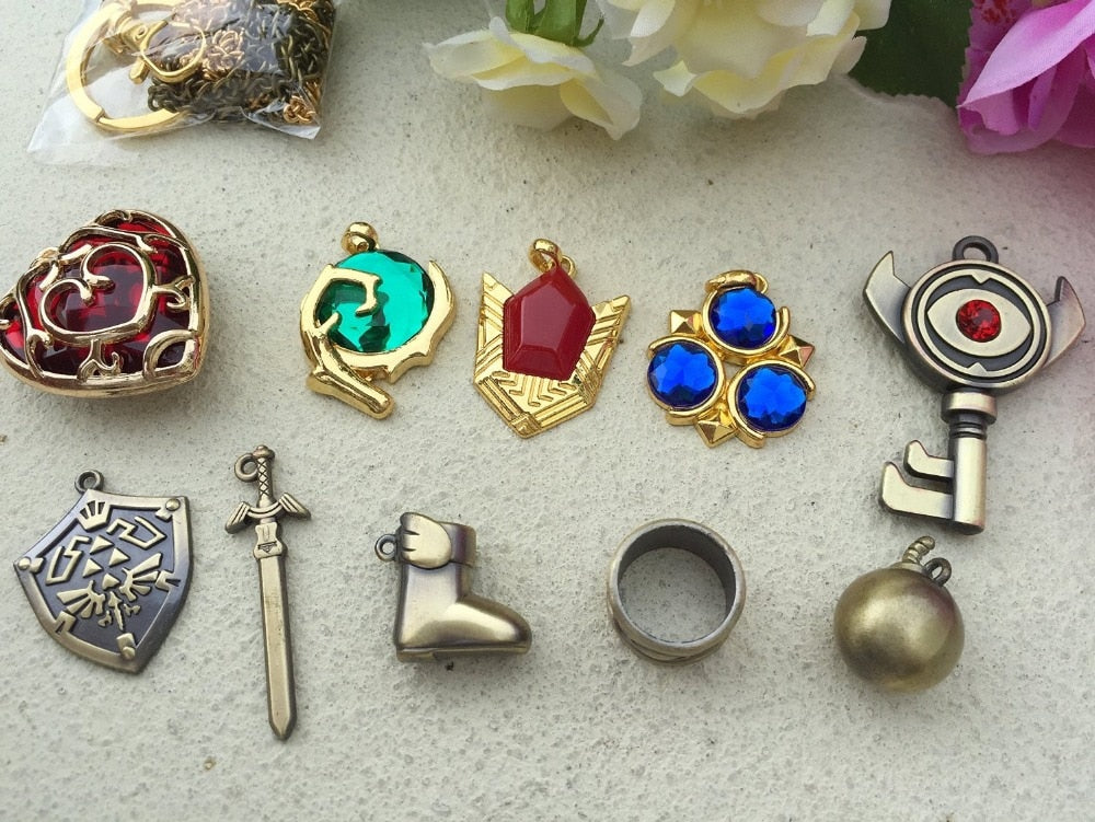 The Legend of Zelda Hylian Shield & Master Sword Keychain / Necklace Set