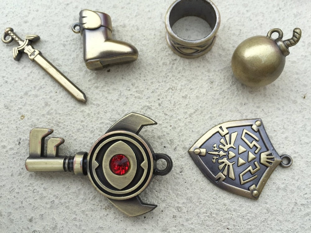 The Legend of Zelda Hylian Shield & Master Sword Keychain / Necklace Set