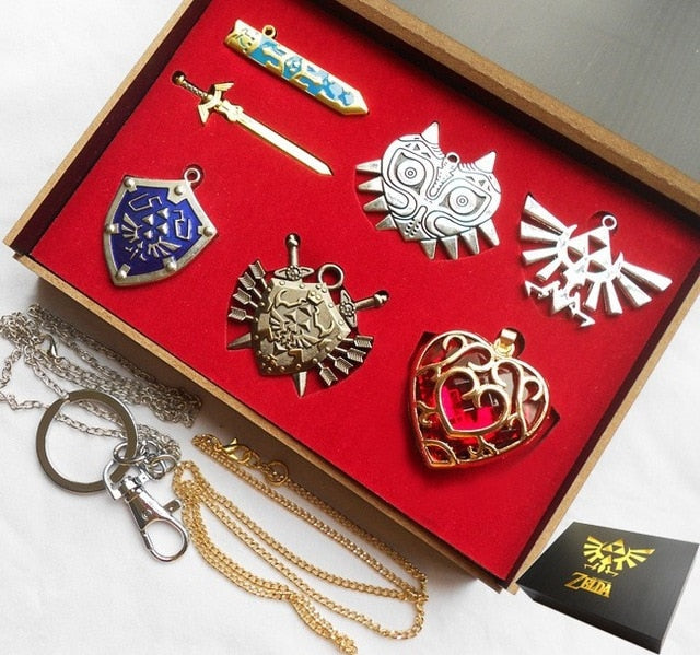 The Legend of Zelda Hylian Shield & Master Sword Keychain / Necklace Set