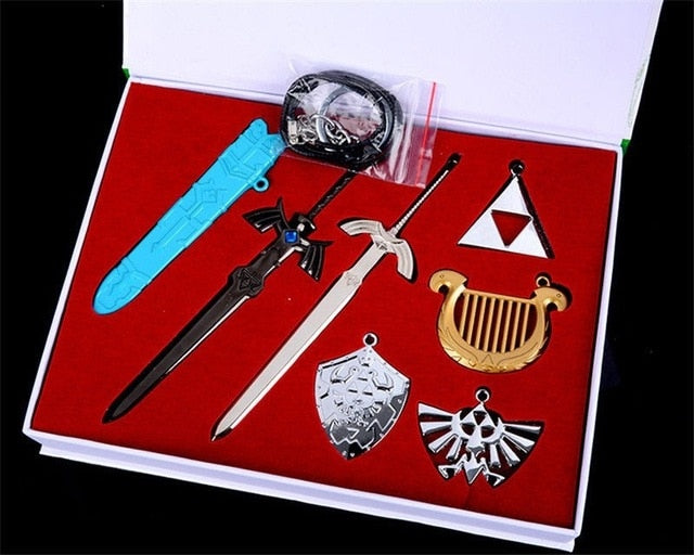 The Legend of Zelda Hylian Shield & Master Sword Keychain / Necklace Set