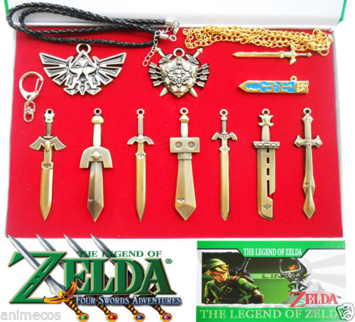 The Legend of Zelda Hylian Shield & Master Sword Keychain / Necklace Set