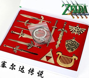 The Legend of Zelda Hylian Shield & Master Sword Keychain / Necklace Set