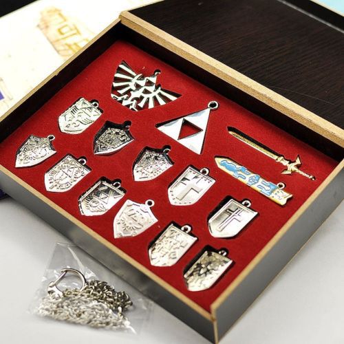The Legend of Zelda Hylian Shield & Master Sword Keychain / Necklace Set