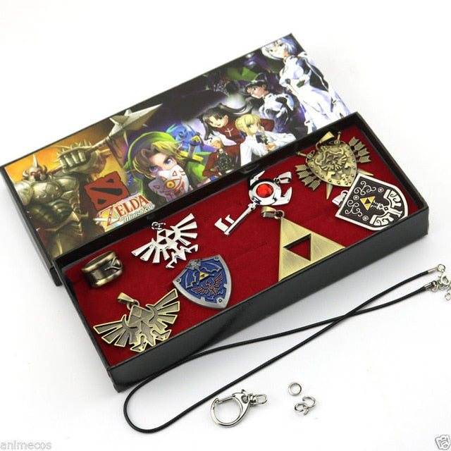 The Legend of Zelda Hylian Shield & Master Sword Keychain / Necklace Set