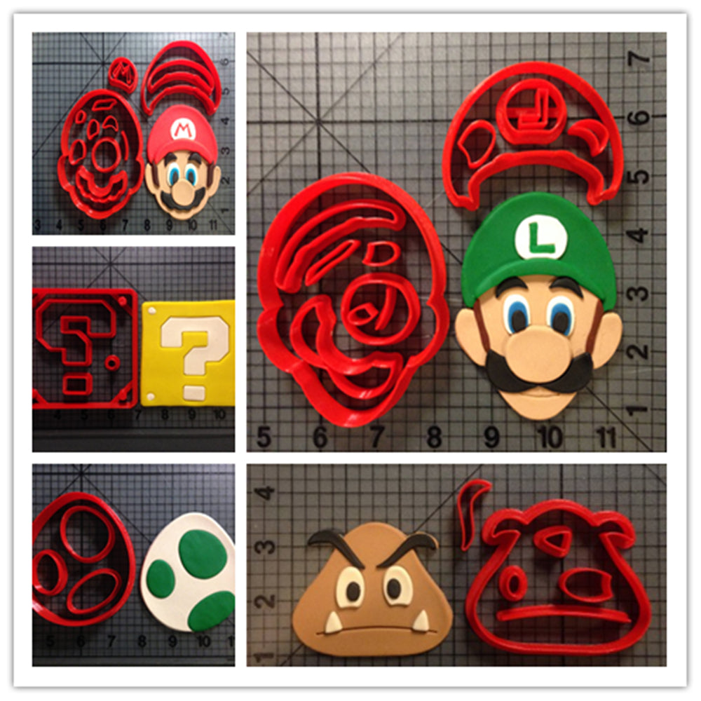 Super Mario Cookie Fondant Cutter | Question Block, Luigi, Gumbas and more. (Large)